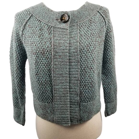 Nomadic Traders Green Brown Ramie Cotten Sweater Crop Cardigan Excellent! Size M - Picture 1 of 7